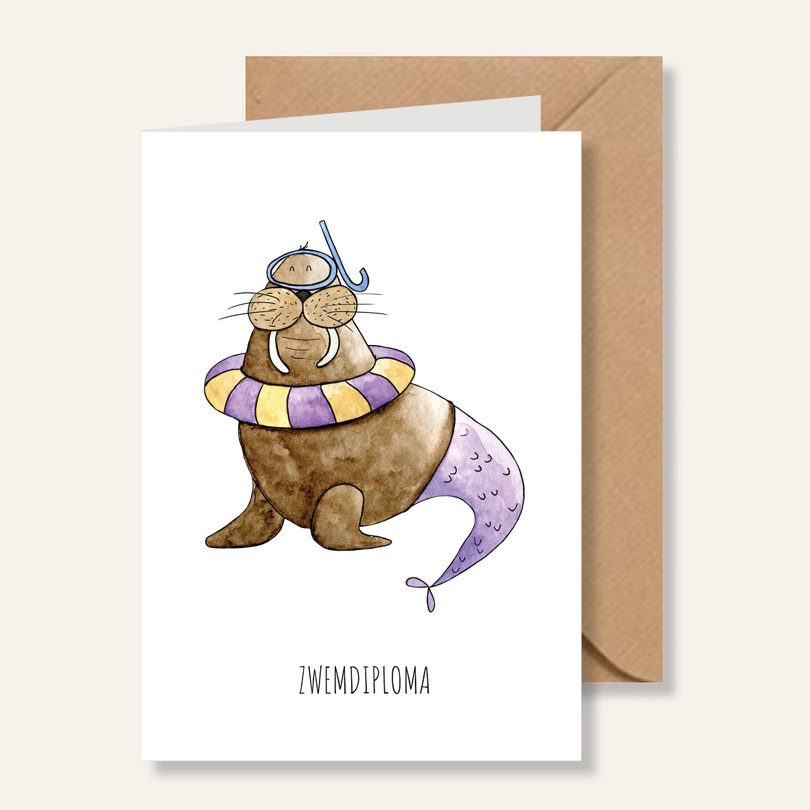 Juulz Illustrations Wenskaart | Walrus zwemdiploma