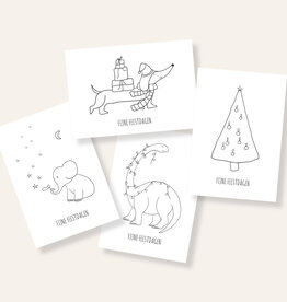 Juulz Illustrations Wenskaart Kerst | Tekenkaarten 4 stuks