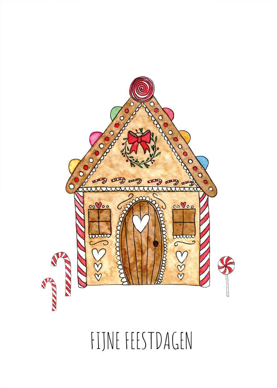 Juulz Illustrations Wenskaart Kerst | Peperkoekhuis
