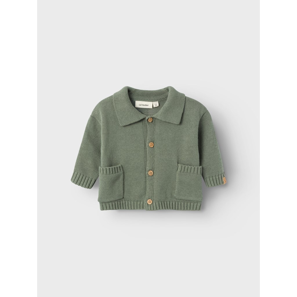 Lil Atelier Theo Loose Knit  Cardiagan  | Agave Green