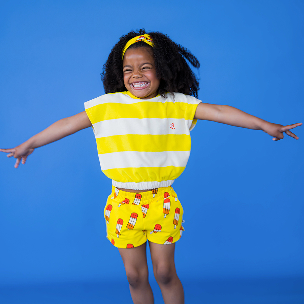 CarlijnQ Stripes yellow | Balloon top with embroidery