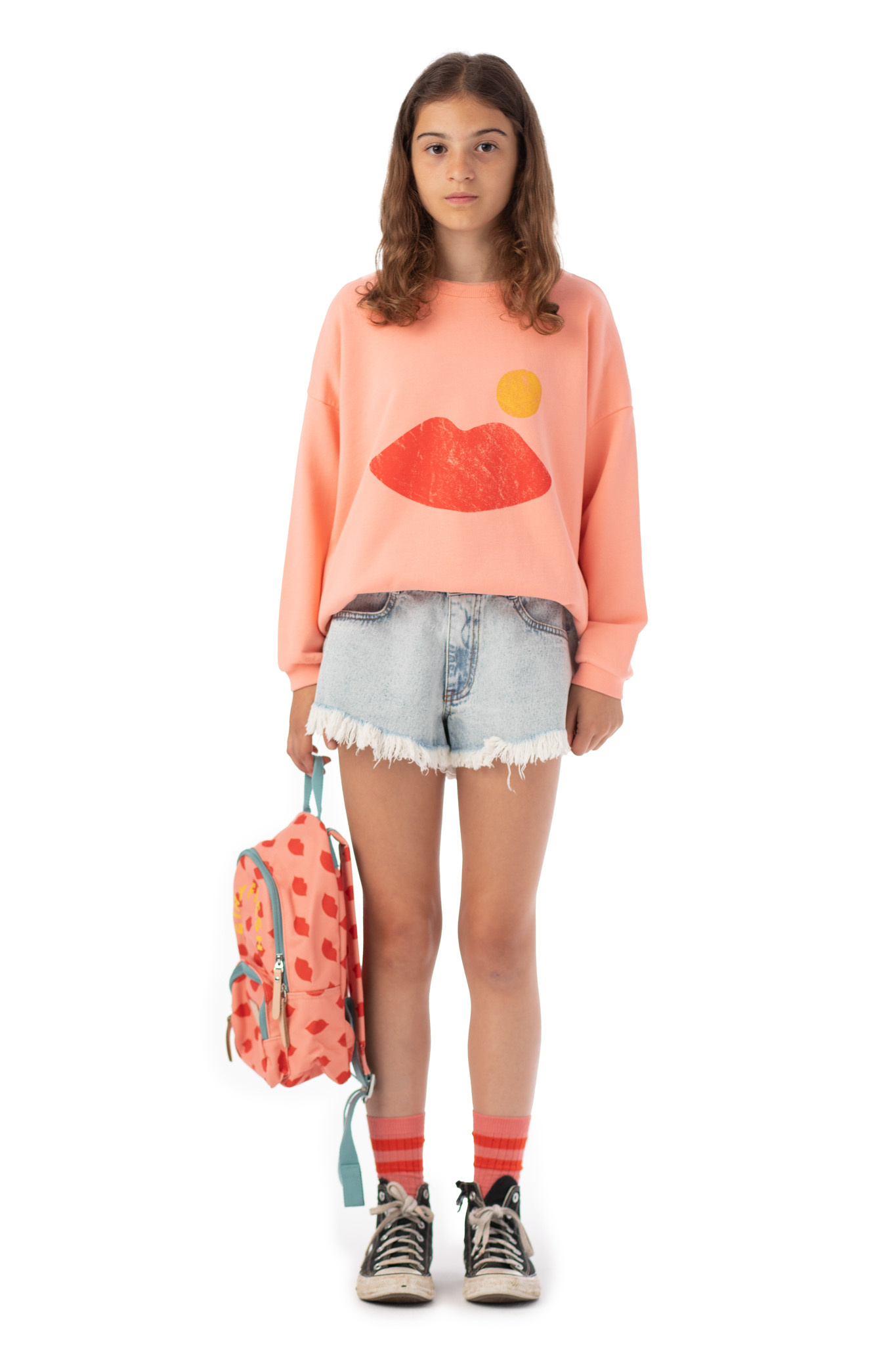 piupiuchick Sweatshirt | Coral w/ Lips Print