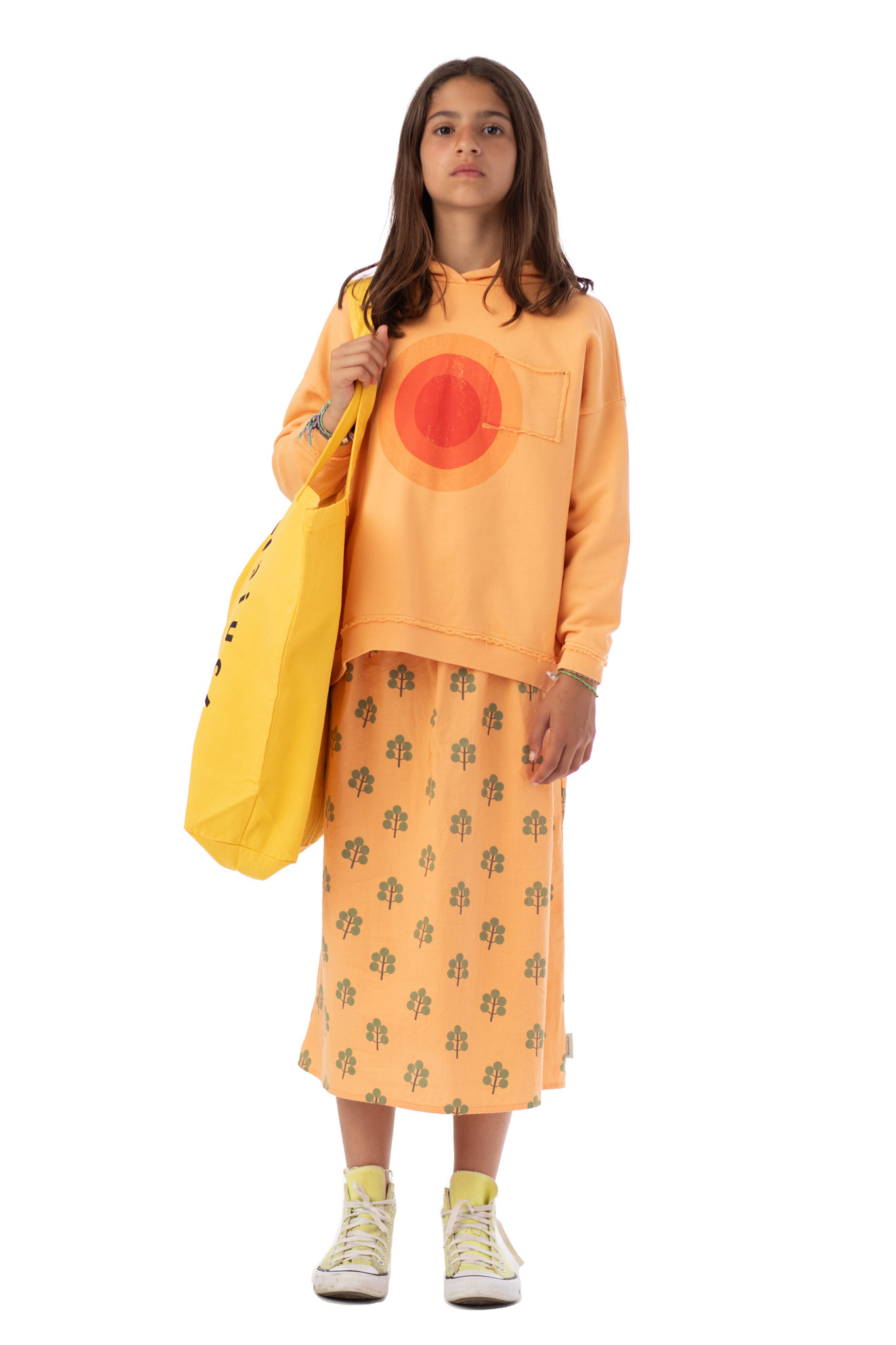 piupiuchick Hooded Sweatshirt | Peach w/ Multicolor Circles Print