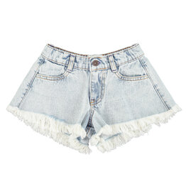 piupiuchick Shorts w/ Fringes | Washed Blue Denim