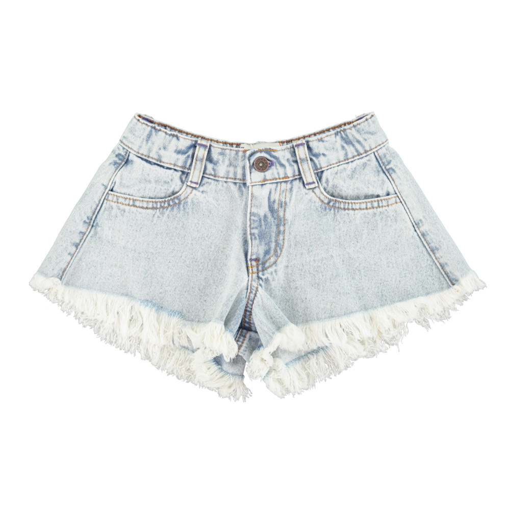 piupiuchick Shorts w/ Fringes | Washed Blue Denim