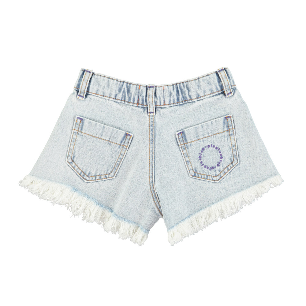 piupiuchick Shorts w/ Fringes | Washed Blue Denim