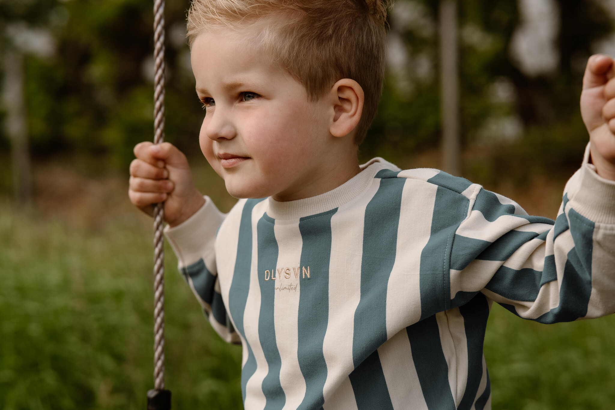 Daily Seven Organic Sweater Oversized Stripe | Stone Green