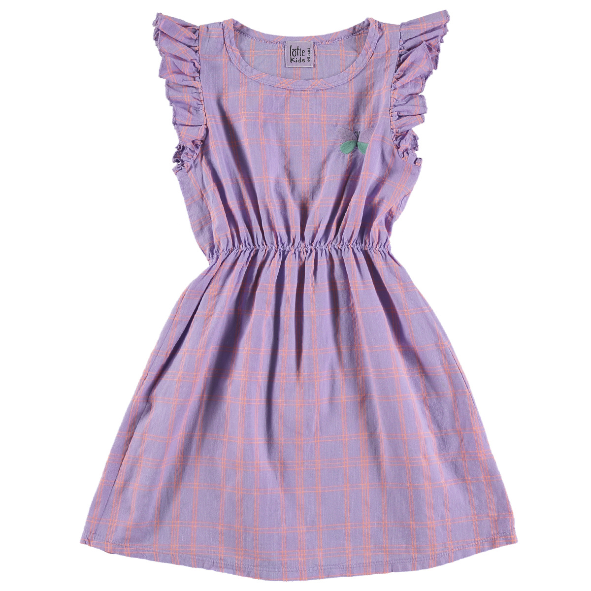 Lötie kids Ruffle Sleeve Woven Dress Checks+Butterfly | Mauve