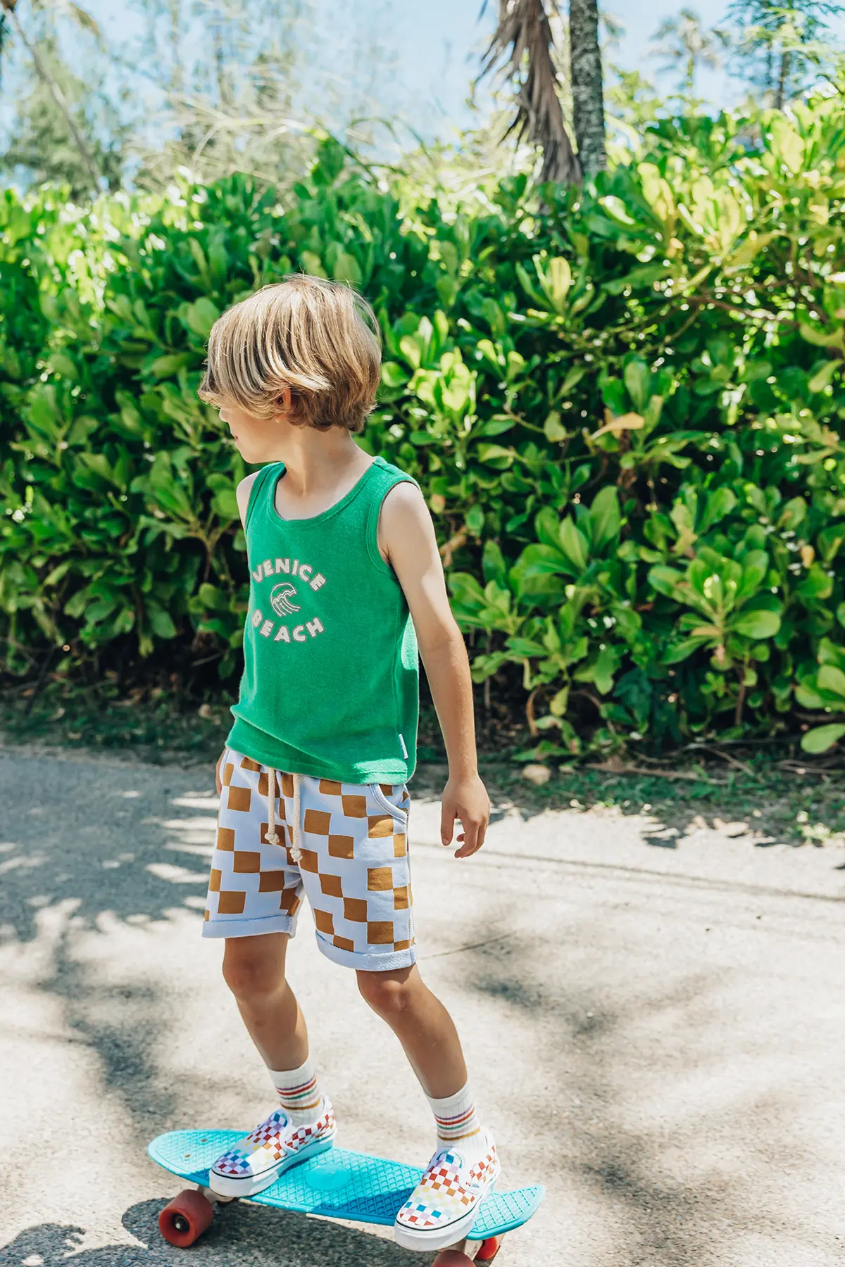 Sproet & Sprout Sweat short block print | Blue Mood