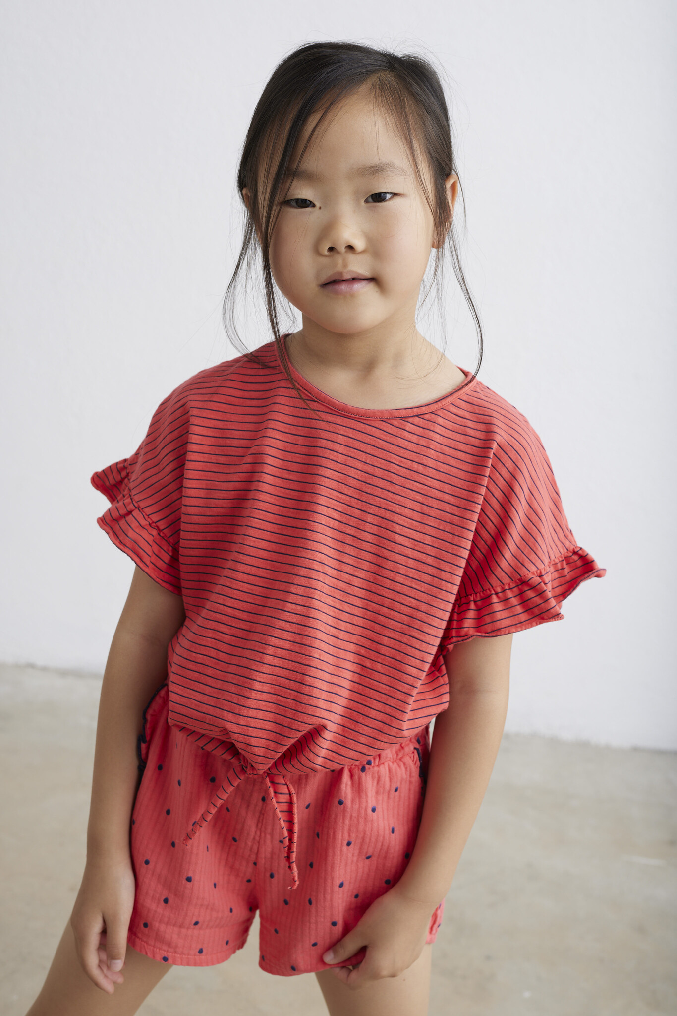 My Little Cozmo Organic Slub Navy Stripe Knot T-shirt | Pink Ruby