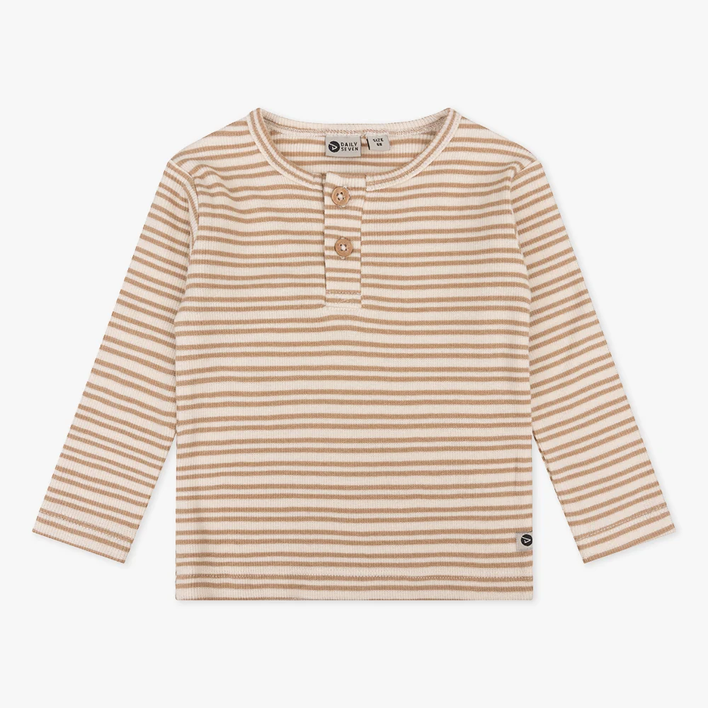 Daily Seven T-shirt Longsleev Grandad Ribe Stripe | Cream