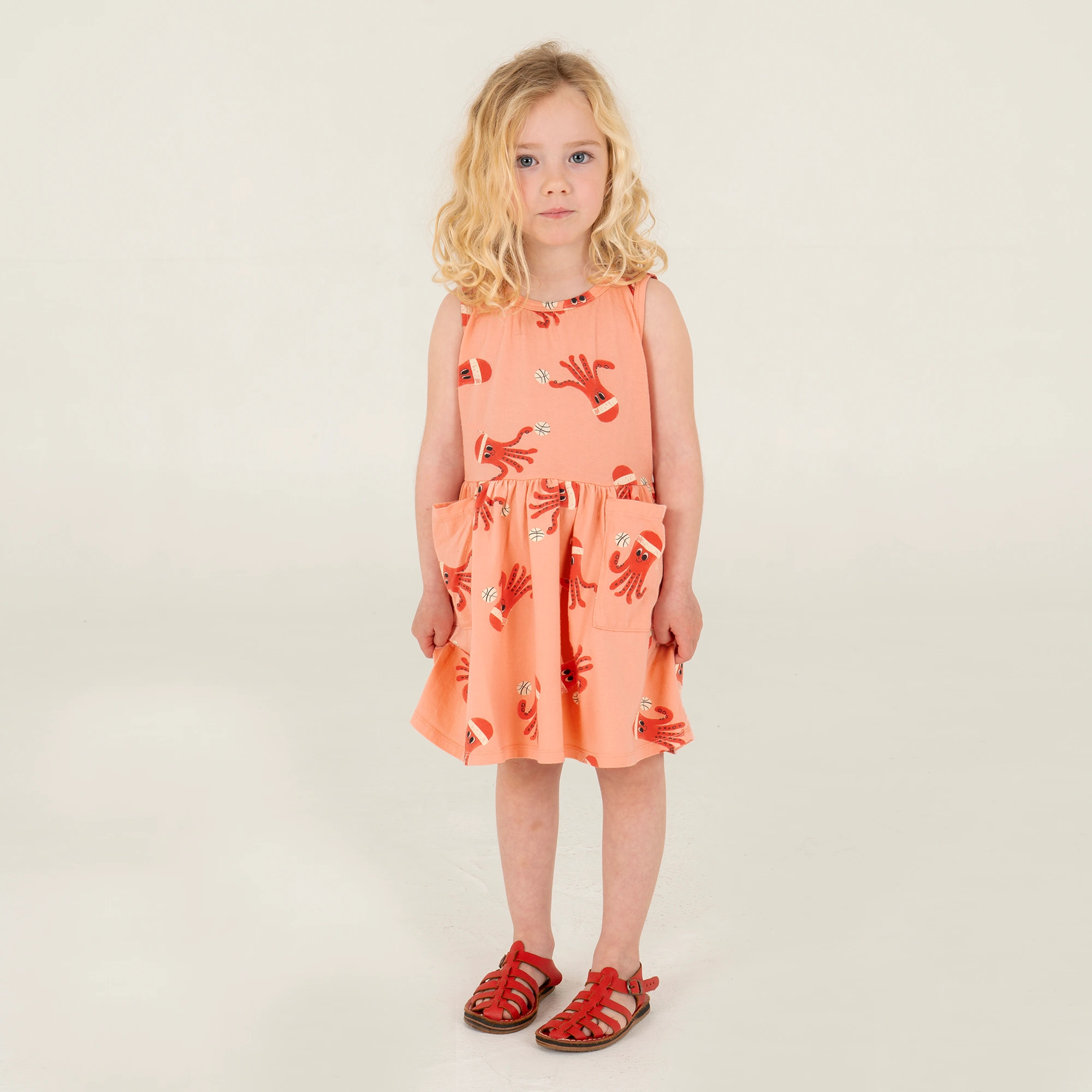 Lötie kids Dress Sleeveless Pockets Octopuses | Salmon Rose