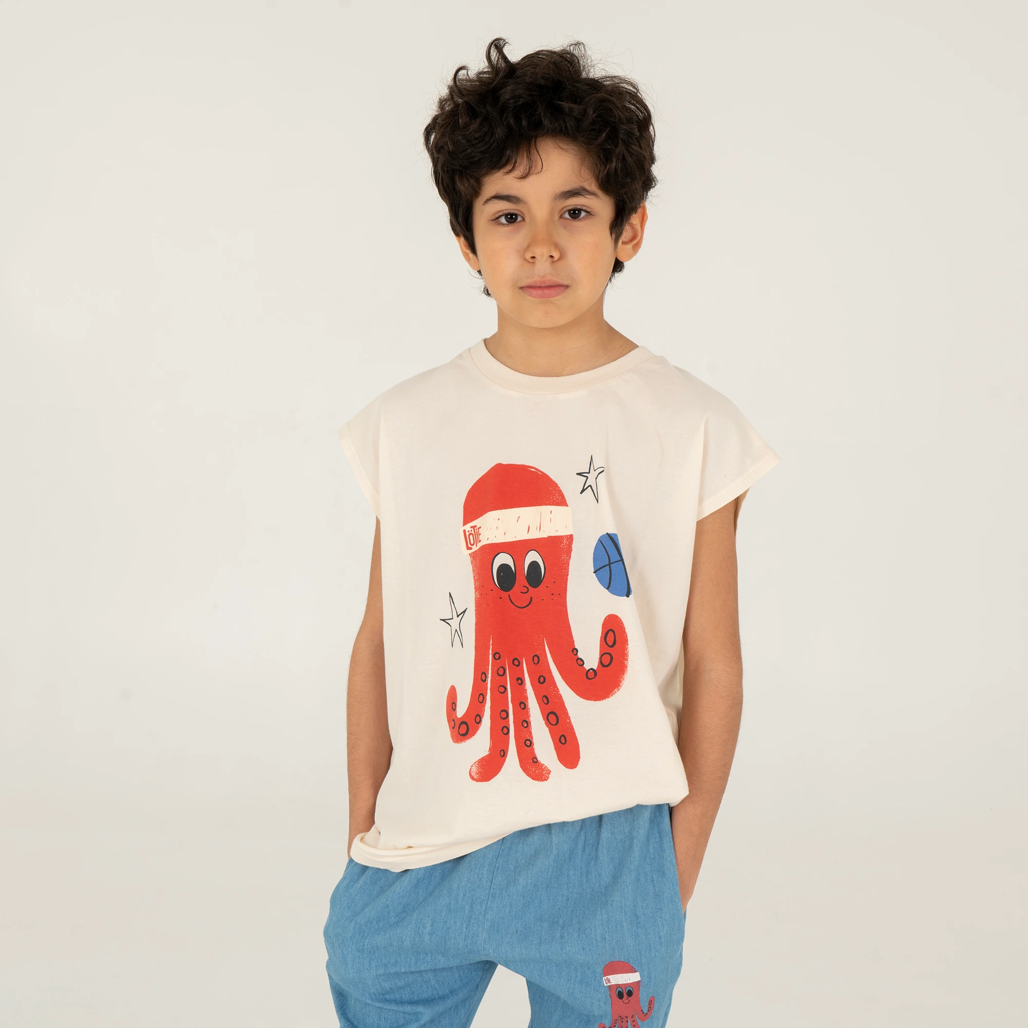 Lötie kids Sleeveless T-shirt Octopus | Off White