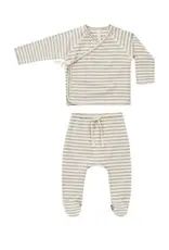 Quincy Mae Wrap top Footed pant set | Ash Stripe