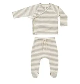 Quincy Mae Wrap top Footed pant set | Ash Stripe