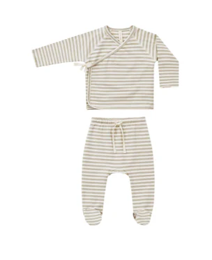 Quincy Mae Wrap top Footed pant set | Ash Stripe