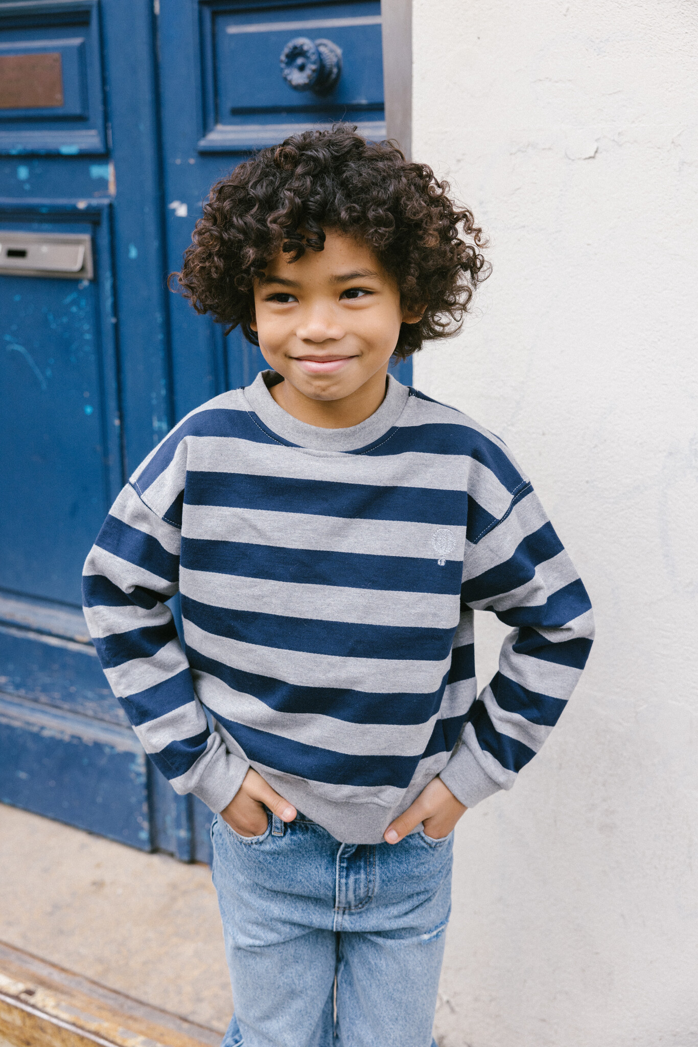 Charlie Petite Jackson Sweater | Stripes Grey/Indigo