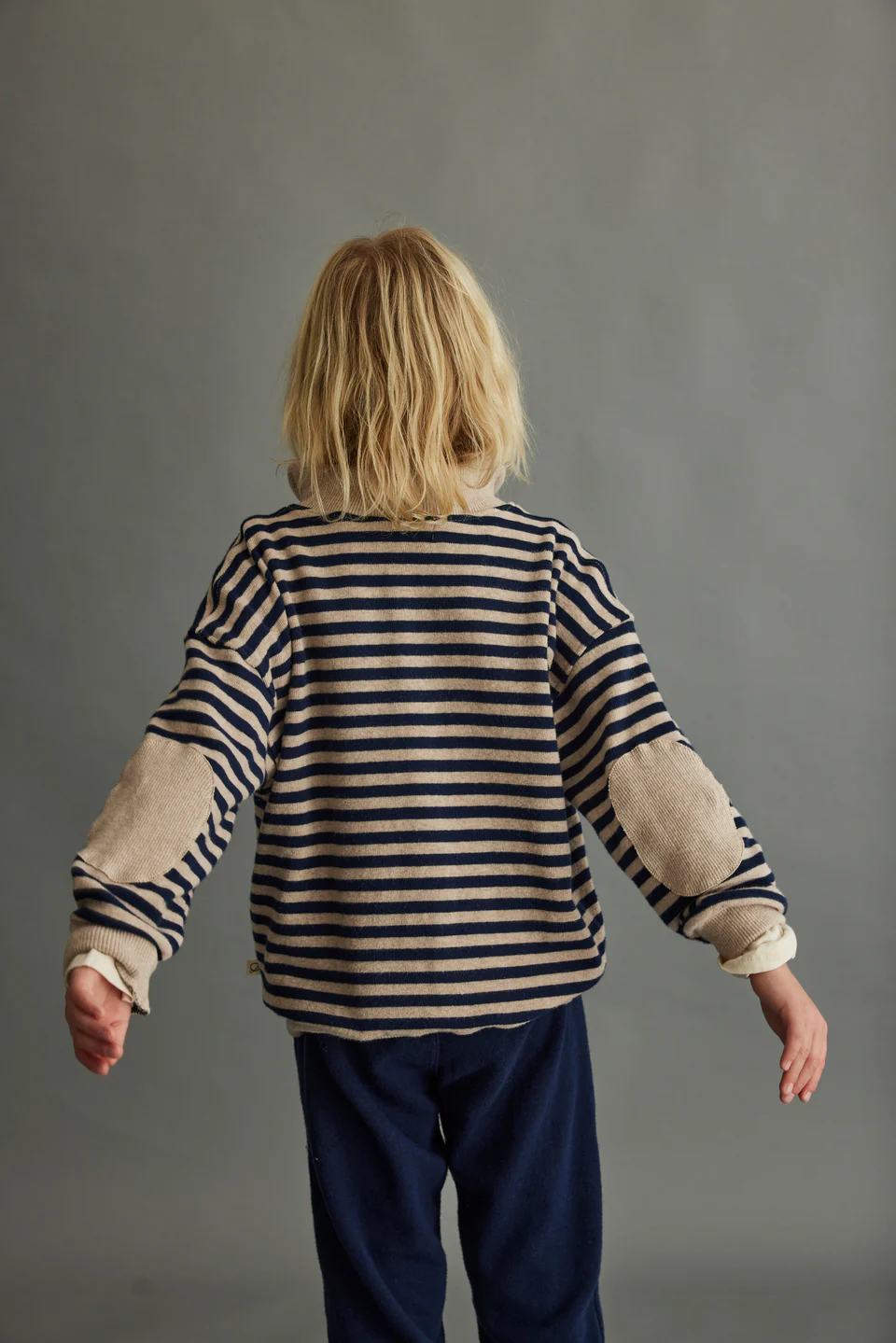 My Little Cozmo Soft Striped Sweater | Beige Navy