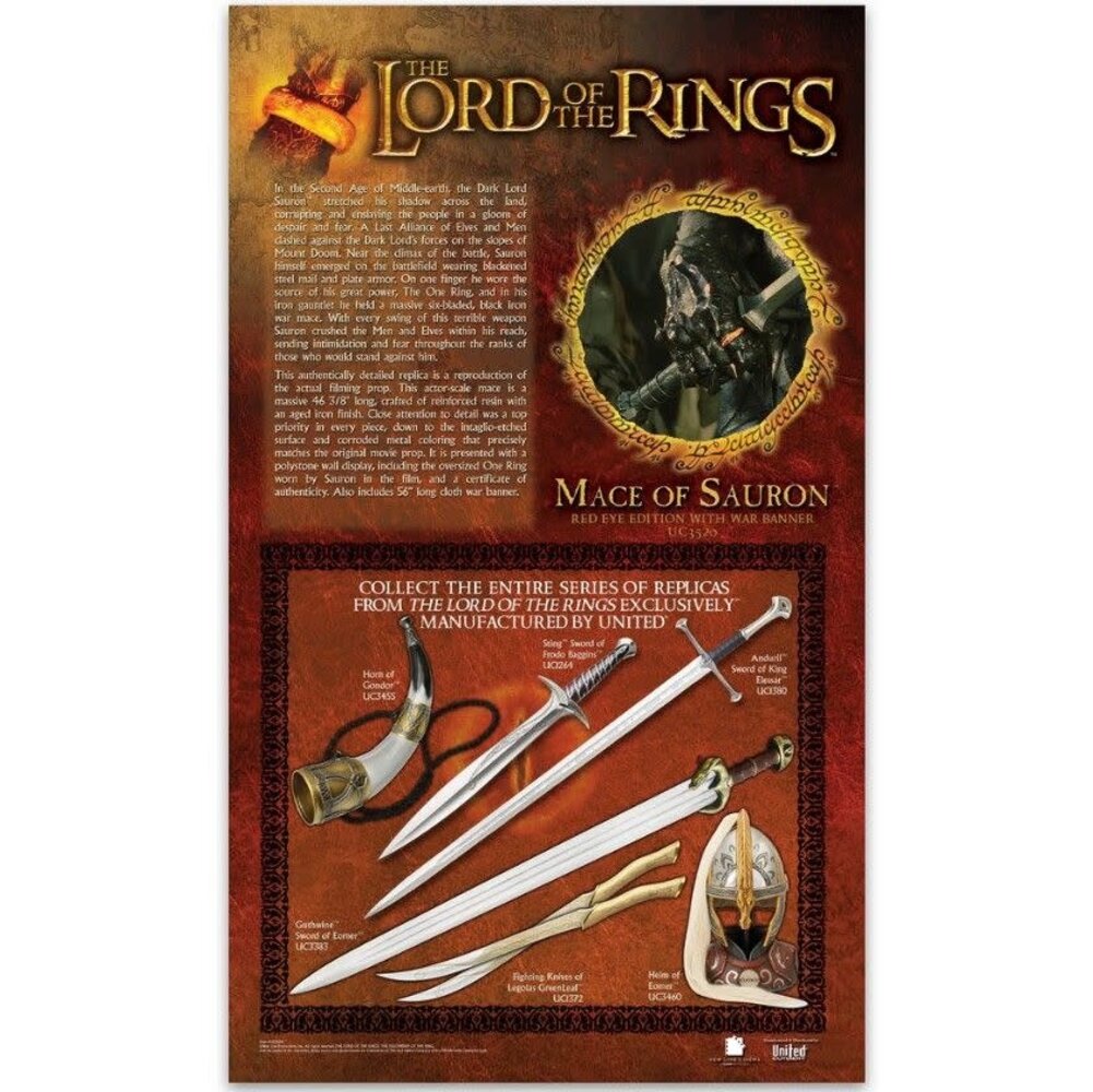 United Cutlery The Lord of the Rings – Sauron’s Mace & One Ring Red Eye Edition with War Banner