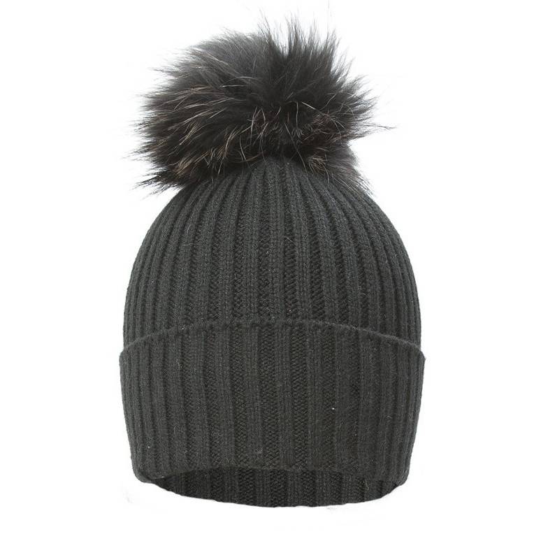 Ladies Wool & Fox Pompom Hat