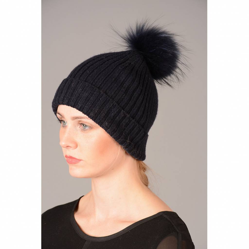 Ladies Wool & Fox Pompom Hat