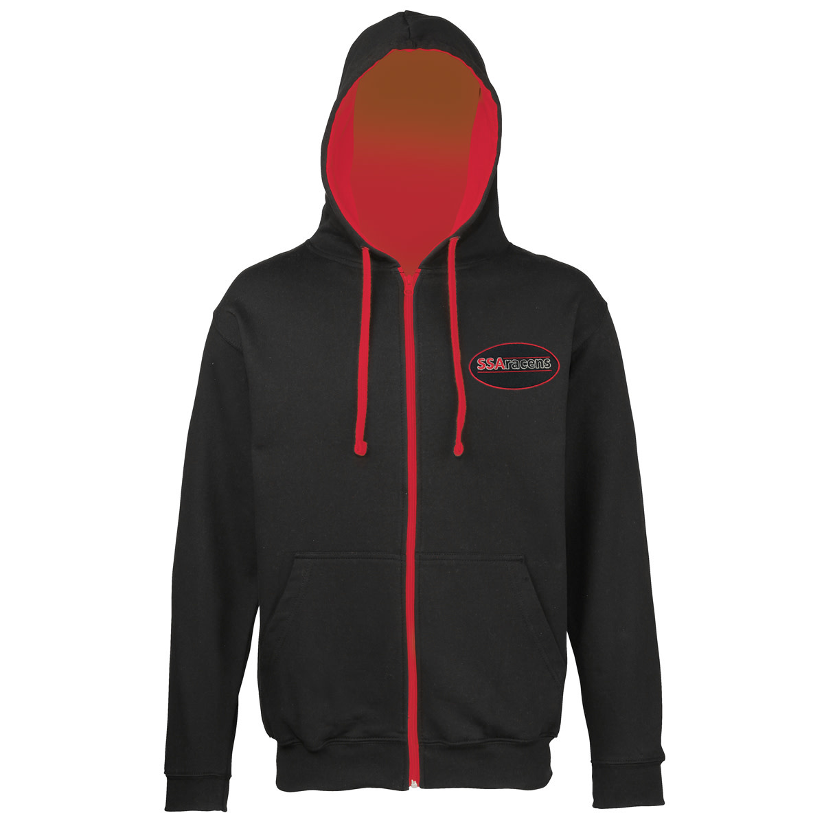 Full Zip Hoodie with Contrasting Liner and Zip - Fire Red / Jet