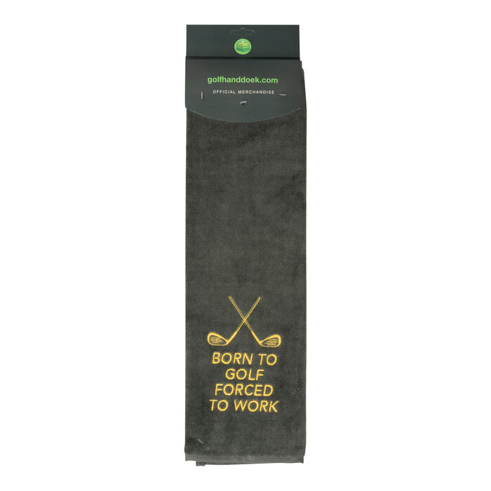Nova Golf 'Born To Golf Forced To Work' Golf Towel - Grey Yellow