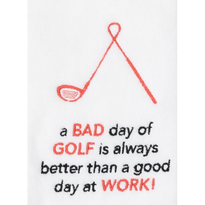 Nova Golf 'A Bad Day of Golf' Golfhanddoek - Wit Zwart Rood
