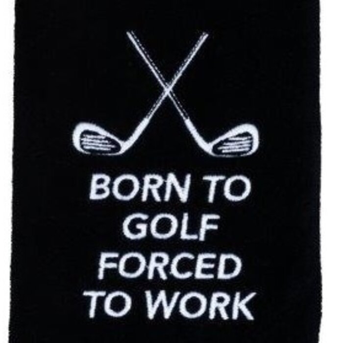 Nova Golf 'Born To Golf Forced To Work' Golfhanddoek - Zwart wit