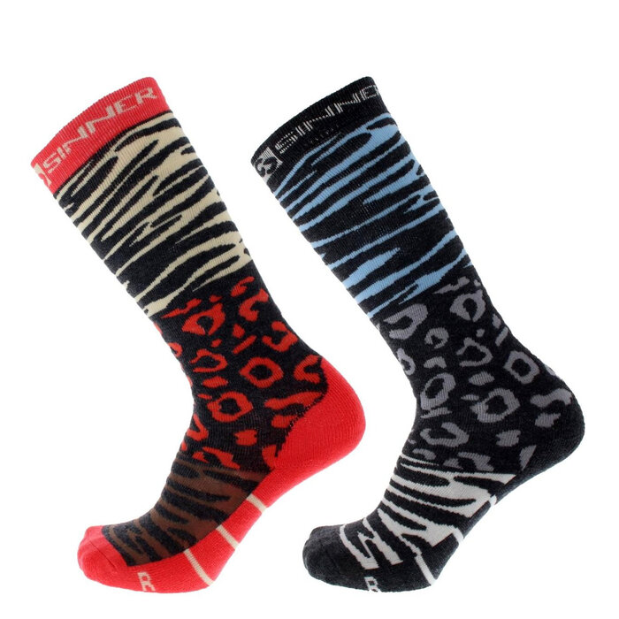 Sinner Animal Coral Dames Ski Sokken -- Double Pack