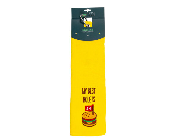 Nova Golf 'My Best Hole Is 19' Golf Towel - Yellow