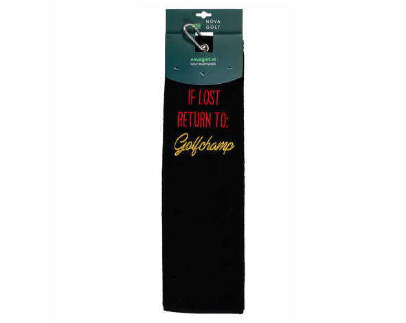 Nova Golf 'If Lost Return To Golfchamp' Golf Towel - Black