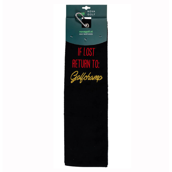 Nova Golf Nova Golf 'If Lost Return To Golfchamp' Golfhanddoek - Zwart