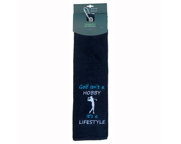Nova Golf 'Golf Isn't A Hobby It's A Lifestyle' Golfhanddoek - Zwart