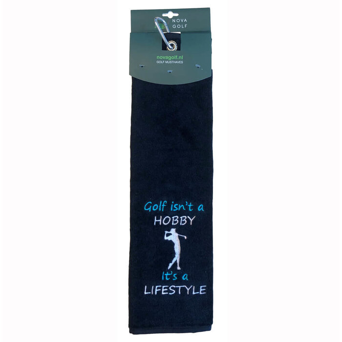 Nova Golf 'Golf Isn't A Hobby It's A Lifestyle' Golfhanddoek - Zwart
