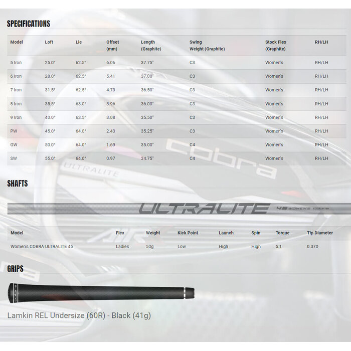 Cobra Cobra Air-X Dames IJzers 6-SW (graphite shaft) +1 Inch | 2° Up