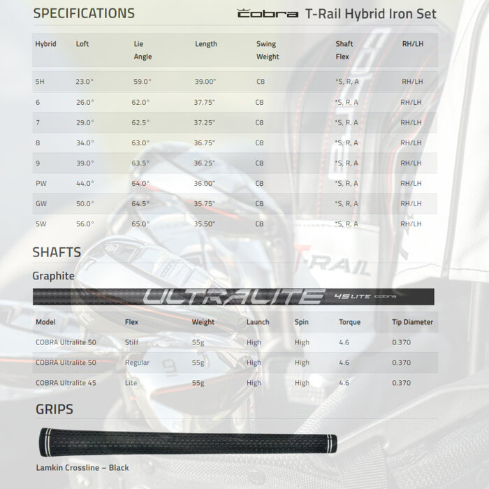 Cobra Cobra T-Rail 3.0 Combo Hybride IJzers H5, 6-PW (graphite shaft)