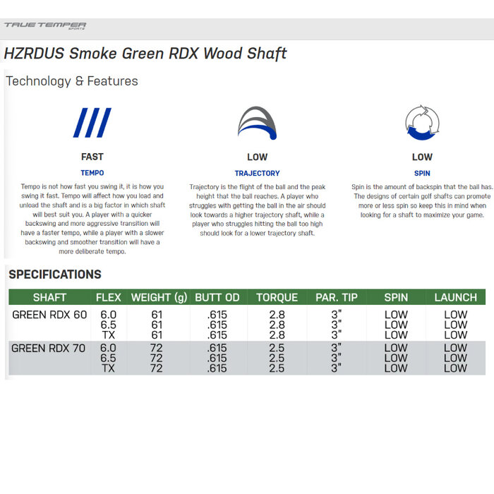 Mizuno HZRDUS Smoke RDX Green 70 Graphite Shaft with Mizuno adapter - X-Stiff (XS)