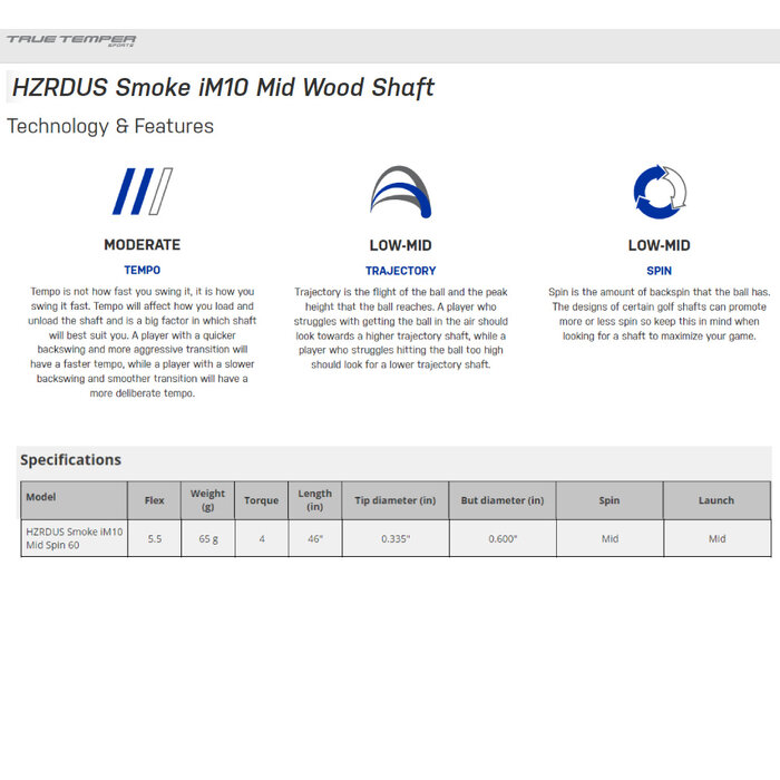 Callaway HZRDUS Smoke IM10 Graphite Shaft with Callaway adapter - Minus 1 Inch | Stiff (S)