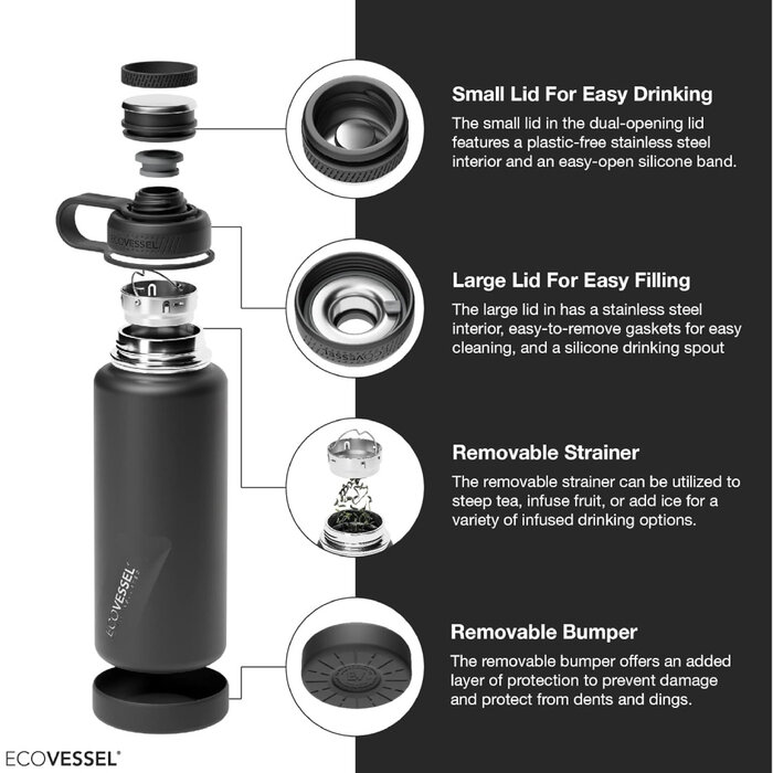 GolfDriver.nl EcoVessel The Boulder Insulated TriMax 700cc Stainless Steel Water Bottle - Silver