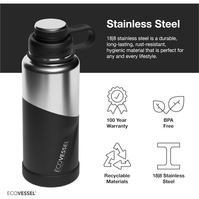 GolfDriver.nl EcoVessel The Boulder Insulated TriMax 700cc Stainless Steel Water Bottle - Silver