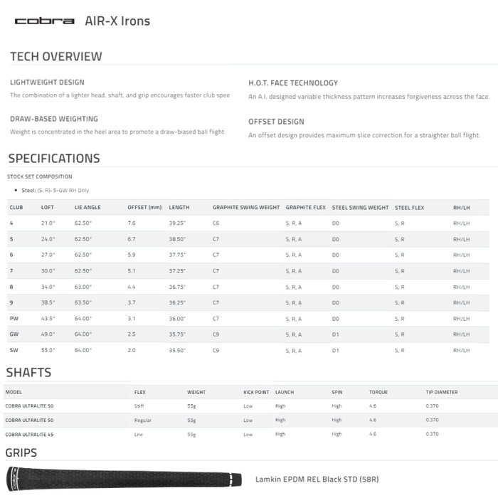 Cobra Air-X 2 IJzers 5-SW 2024 (graphite shaft)