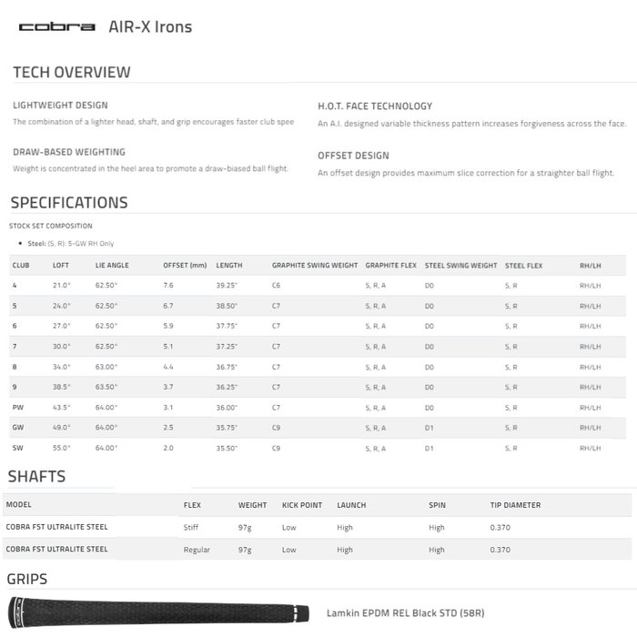 Cobra Cobra Air-X 2 Irons 5-SW 2024 (steel shaft)