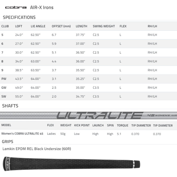 Cobra Cobra Air-X 2 Ladies IJzers 6-SW 2024 (graphite shaft)