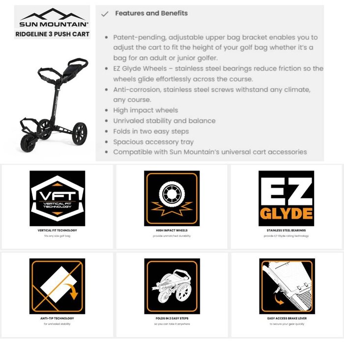 Sun Mountain Sun Mountain Ridgeline 3 Golftrolley - Zwart