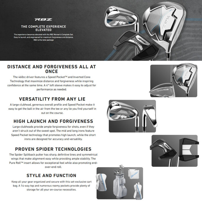 TaylorMade Taylormade RBZ 2.0 Damen 14-teiliger Golfsatz 2025 | Cartbag (Graphitschaft) - LINKS