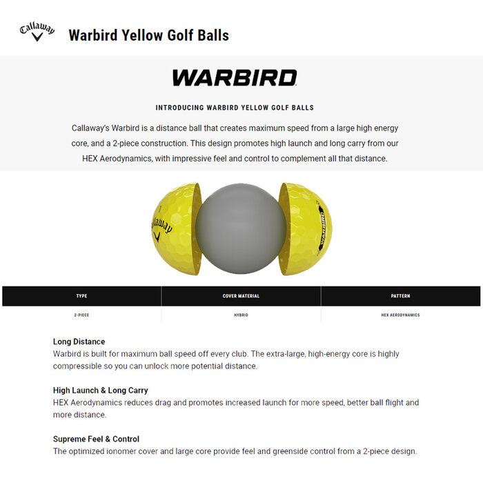 Callaway Callaway Warbird 2025 Distance+ Golfbälle - Gelb - 12 Stück