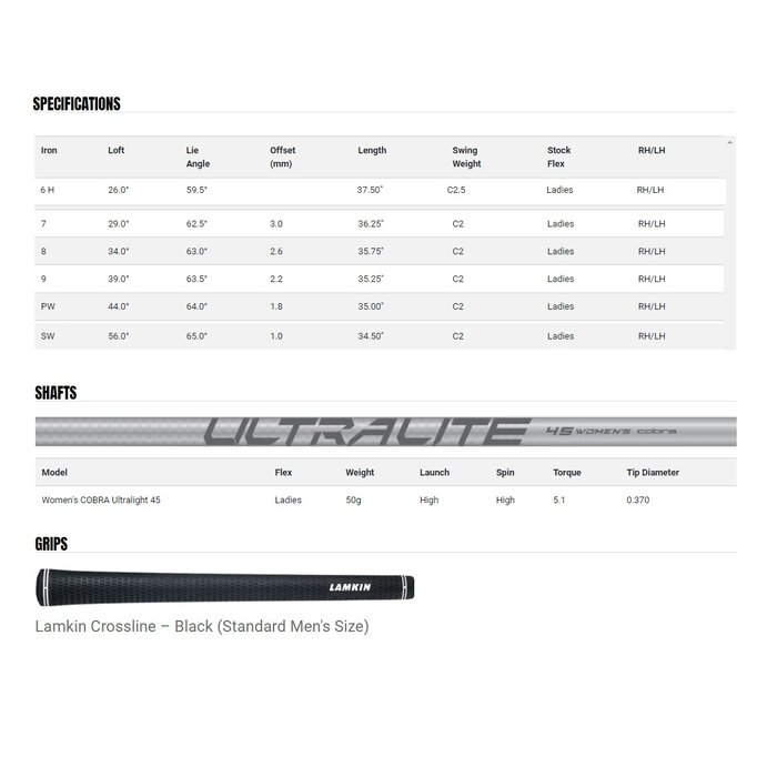 Cobra Cobra T-Rail 3.0 Combo Hybride Ladies IJzers H6, 7-PW (graphite shaft)
