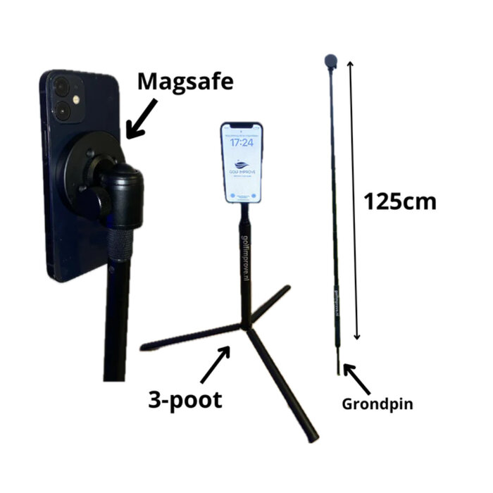 GolfDriver.nl Golf Improve Adjustable Smartphone Tripod 2.0 - Black