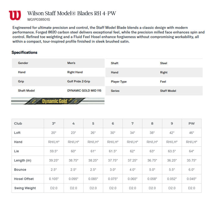 Wilson Wilson Staff Model Blade IJzers 4-PW 2026 (steel shaft)